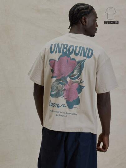  Short Sleeve Dropped Shoulder Oversized Crew Neck "UNBOUND MUSERO" Graphic Print Tshirt Spring Summer Essentials