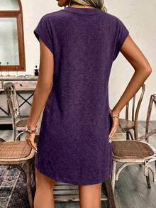 EMERY ROSE Women's Solid V-Neck Casual Daily Date Outing Short Dress - Purple - View 2