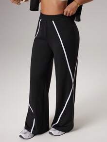 Dewbera Women's Casual Patchwork Color Loose Fit Sweatpants, Versatile For Daily Wear And Sports - Black - View 3