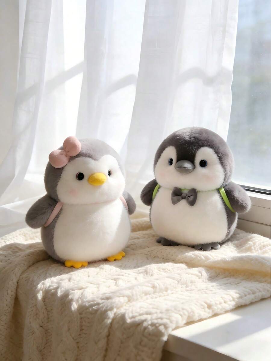 POKOJA LAND 1个9.84英寸毛绒企鹅玩具，送给朋友的可爱创意玩具，企鹅情侣背包，企鹅抓娃娃机玩具，睡觉时可以抱着的玩具，生日礼物 - 彩色 - 查看 1