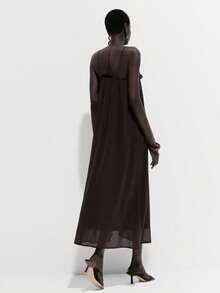 Lumivelle Đầm nữ màu nâu dáng rộng, thêu họa tiết, thích hợp cho mùa xuân/hè. - màu nâu - Xem 4