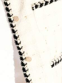 KSTM Lightweight Tweed Jacket With Black Contrast Trim And Chain Detail For Women - White - View 6