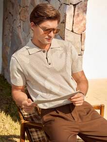 Manfinity CityGents 男士镂空短袖 Polo 领休闲针织上衣 - 杏色 - 查看 1