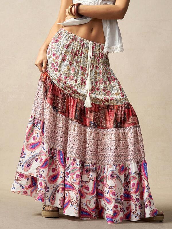 Bohemela 休闲度假印花宽松女式半身裙