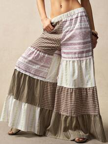 Bohemela Women's Casual Woven Patchwork Loose Wide Leg Splicing Pants Bohemian Outfits Women Summer Baggy Pants - Multicolor - View 4
