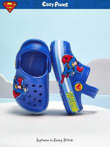 SUPERMAN X Cozy Pixies 1 Đôi dép xăng đan mùa hè màu xanh dương thời trang, dễ thương và đa năng, chống trơn trượt, thích hợp cho bé trai/trẻ sơ sinh, đi biển hoặc hoạt động ngoài trời. - Màu xanh lam - Xem 4