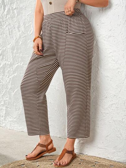 EMERY ROSE 大码女式春夏休闲条纹口袋裤