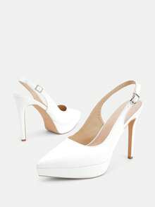 Glitzique 女士超高跟时尚优雅性感尖头厚底高跟鞋 - 白色 - 查看 7