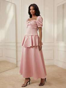 Playroots 女士纯色百褶休闲百搭约会外出迷你裙 - 粉色 - 查看 6