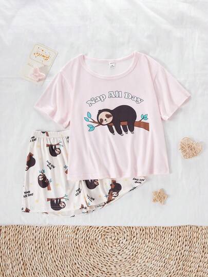 Conjunto de pijama de pantalón corto y manga corta con estampado de koalas lindo para niñas