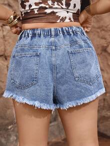Jeanoix Quần short denim rách thời trang, đa năng, cỡ lớn, phong cách Y2K. - Rửa trung bình - Xem 2