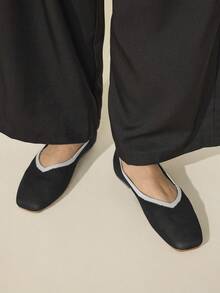 CUCCOO BASICS Women's Casual Versatile Commuting Color Block Trim Flats Spring Shoes - Black - View 2