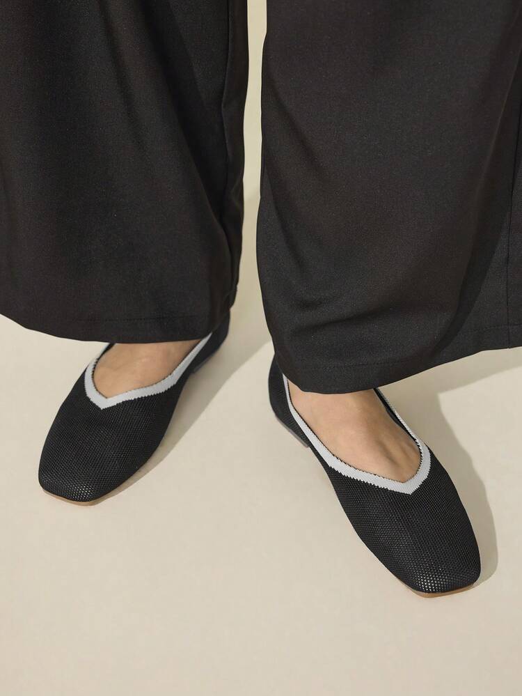 CUCCOO BASICS Women's Casual Versatile Commuting Color Block Trim Flats Spring Shoes