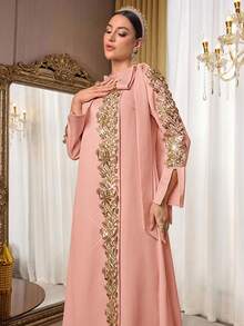 Al Najma 奢华白色高端晚礼服，阿拉伯风格女装 - 粉色 - 查看 5