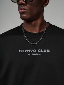 STYNVO 男士圆领短袖T恤，宽松蝙蝠袖，大号字母印花，黑色短袖T恤 - 黑色 - 查看 5