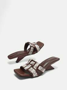 Giày cao gót quai vuông gợi cảm sang trọng, đế xuồng đế xuồng thời trang Hàn Quốc mùa hè dành cho nữ - màu nâu - Xem 11