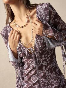 Bohemela Women's Summer Leisure Vacation Romantic Elegance French Beach Bohemian Country Music Festival Western Retro Sexy Paisley Print Ruffle Mini Dress, Summer Outfits For Women,Free And Relaxed Style Of Dressing,Beach Outfit,Summer Vacation Outfits, Party Outfit - Brown - View 5