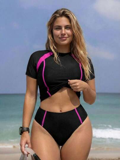 Swim SPRTY 2026 New Vacation Sports Wear 2pcs Set, Solid Color Plus Size Tankini Swimsuit