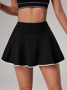 Dewbera Women's Color - Block 2 - In - 1 Sports Skort With Pockets, Anti - Exposure Tennis Skirt Suitable For Golf, Badminton, Yoga & Outdoor Running - Black - View 2