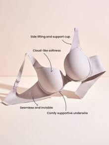 LUVLETTE Áo ngực không đường may nâng đỡ cơ bản, dáng suông, màu xám, hỗ trợ dáng áo thun, thoải mái, không lộ viền, là món đồ thiết yếu không thể thiếu. - Xám - Xem 7