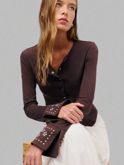 Nöista 女士纯色单排扣休闲百搭日常长袖T恤