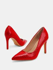 Glitzique 秋冬季女士红色尖头高跟鞋，性感优雅，1双装 - 紅色 - 查看 6