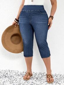 EMERY ROSE Mature Denim Quần jeans nữ cỡ lớn cạp cao, có túi và nút, dáng ôm, dài đến 7/8, thích hợp cho mùa hè, mùa xuân, lễ hội, trang phục lễ hội, tiệc tùng, đi biển, đi chơi, hẹn hò, tiệc cocktail, sự kiện trang trọng, kỳ nghỉ, văn phòng, công sở, đi làm, khách dự đám cưới và lễ hội miền Tây. - Màu xanh lam - Xem 5