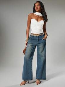 Hauture Business Office Sexy Fall Soft Brushed Sweetheart Ruched Pleated Backless Halter Top - White - View 3