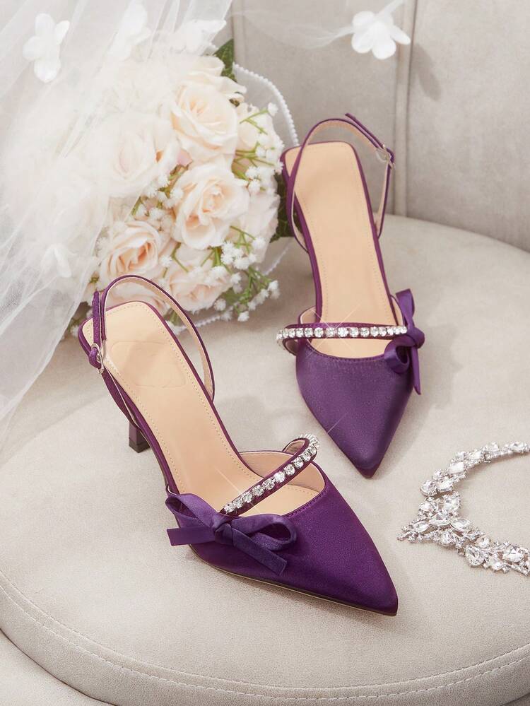 CUCCOO HITCHD Women Shoes Spring Summer New Three-Dimensional Cute Big Bow Design Pointed Toe Wine Glass Heel Middle Heel Romantic Elegance Elegant Simple Black Satin High Heel Single Slingback Dating Afternoon Tea Party Valentine's Day Elegant Wear Banquet Dating Evening Dress Sweet And Sexy Slingback Wedding Shoes Half Slippers Macaron White Beige Blue Royal Blue Pink Brown Green Burgundy Gray Rose Red Purple Yellow Orange Apricot Gold Silvery Diamonds Big Size Rhinestone Flower Lace Wedding Shoes Spring Shoes Bride Shoes