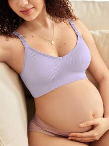 BloomMama 2026热销女士时尚舒适简约纯色高品质无缝孕妇哺乳文胸，单件装 - 淡紫色 - 查看 3