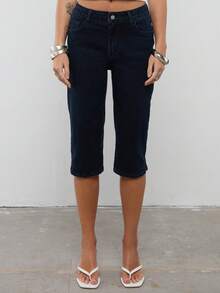 COUREZ Low Rise Denim Capris In Dark Wash /Y2K Spring Clothes For Women Sexy Cute Black Going Out Outfits Casual Summer Trousers Summer Pants - Black - View 5