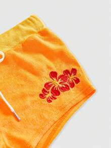 ROMWE Avant Quần short nữ in hình hoa dâm bụt dễ thương kiểu Hawaii và họa tiết cá heo. - Màu Hồng Tươi - Xem 4