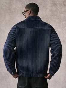 STYNVO Men's Casual Commuter Striped Jacket, Spring/Autumn - Navy Blue - View 2