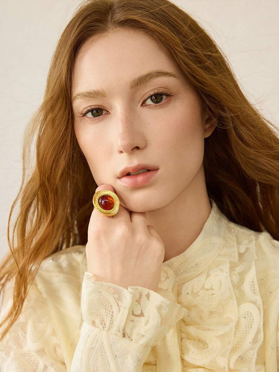 MOTF PREMIUM 18K Gold Vintage Maillard Simple Resin Ring - Gold - Coffee - View 1