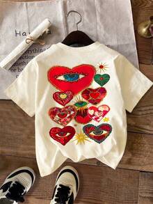 DrmWander Camisa con corazón rojo, camiseta de mujer - Albaricoque - Ver 4