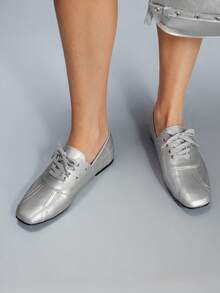 CUCCOO GRLICON Mocasines planos con cordones de mujer para uso diario - Plateado - Ver 1