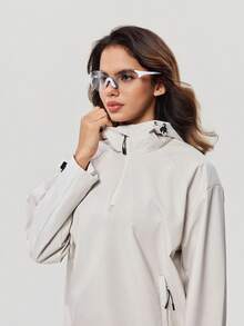 OutZeal Women Sports Jacket Hiking Camping Water-Resistant Hooded Front Half-Zip Active Top - Apricot - View 10