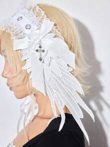 ROMWE Kawaii 1个可爱纯色毛绒兔耳发箍，动漫萝莉角色扮演头饰，日式女仆头饰 - 白色 - 查看 2