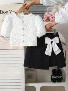 SHEIN Váy quần kiểu dáng thành thị dành cho bé gái tuổi teen, trang trí nơ, thời trang và đa năng cho mọi dịp. - màu đen - Xem 9