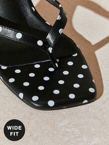 SHUZIA #WideFit Women's Black Polka Dot Thong Strap Kitten Heel Slide Sandals – , Chic & Easy To Walk In Valentine's Day - Black - View 7