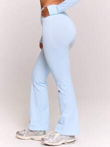 Musera Sport 无缝罗纹腰带喇叭瑜伽裤 Only Active Co-Ord 运动健身健身房普拉提日常休闲烟晶色夏季 - 霧霾藍 - 查看 3