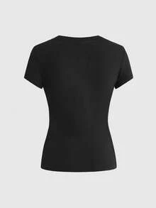 ROMWE Avant Y2K Babe Finger Slogan Fitted T-Shirt, Solid Color Versatile - Black - View 2
