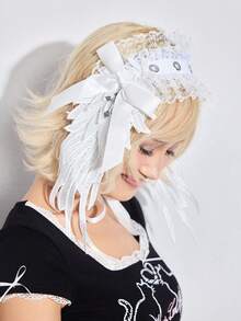 ROMWE Kawaii 1个可爱纯色毛绒兔耳发箍，动漫萝莉角色扮演头饰，日式女仆头饰 - 白色 - 查看 1
