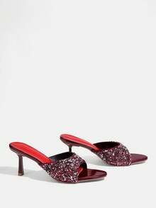 CUCCOO TILAWA Women Shoes Sparkling Rhinestone Burgundy High-Heeled Sandals, Gorgeous Style, Stiletto Open-Toed Shoes, Banquet Party Dating Fashion Women's Shoes - Burgundy - View 4