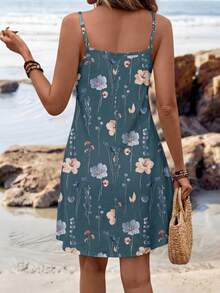 Sylviya 女士休闲碎花无袖针织迷你连衣裙，适合夏季穿着 - 彩色 - 查看 2