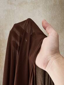 SHEIN ICON 大码女式棕色网纱船领蝙蝠袖上衣 - 棕色 - 查看 8