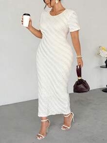 Firerie Đầm ôm dáng, màu trơn, chất liệu có họa tiết, cỡ lớn, thanh lịch, phù hợp để mặc đi làm vào mùa hè. - Màu be - Xem 1