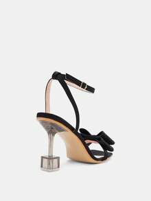 Glitzique 時尚新風格的鑲鑽蝴蝶結水晶高跟涼鞋,帶踝帶 - 黑色 - 查看 5