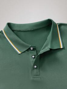 Officeau 男士条纹短袖休闲通勤 Polo 衫 - 薄荷綠 - 查看 3