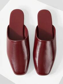 Mnmlis Zapatos de mujer para primavera y verano, nuevos modelos. Diseño cuadrado simple para uso en casa, citas, tardes de té. Populares zapatos planos tipo mula - Burdeos - Ver 2